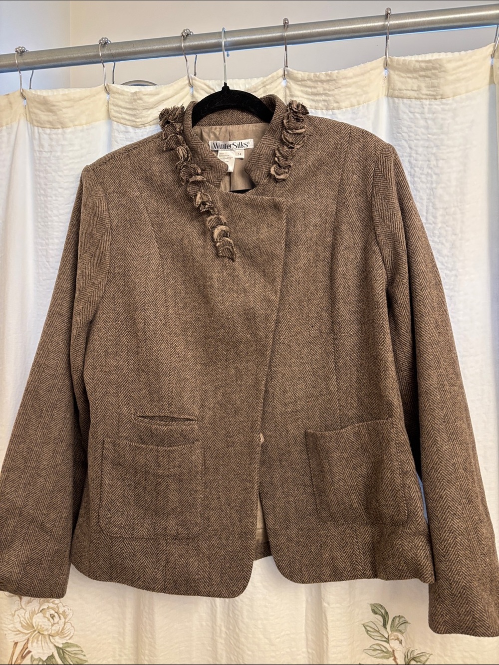 Taupe Brown Ruffle Collar Blazer